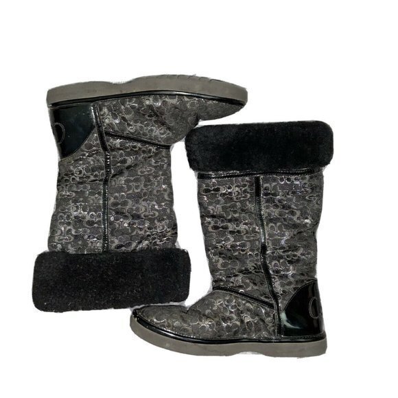 Coach Boots Nikole -Signature Shearling Furry Cuff Logo Black size 6 - Picture 1 of 9